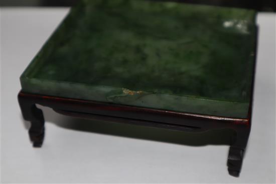 A Chinese spinach jade tray and two other trays (one a.f.)